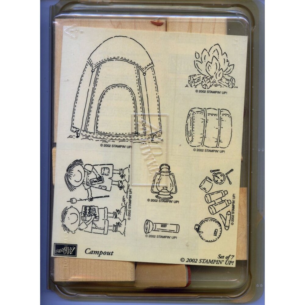 Stampin Up! 2002 Campout Rubber Stamp Set Of 7 Wood Mounted